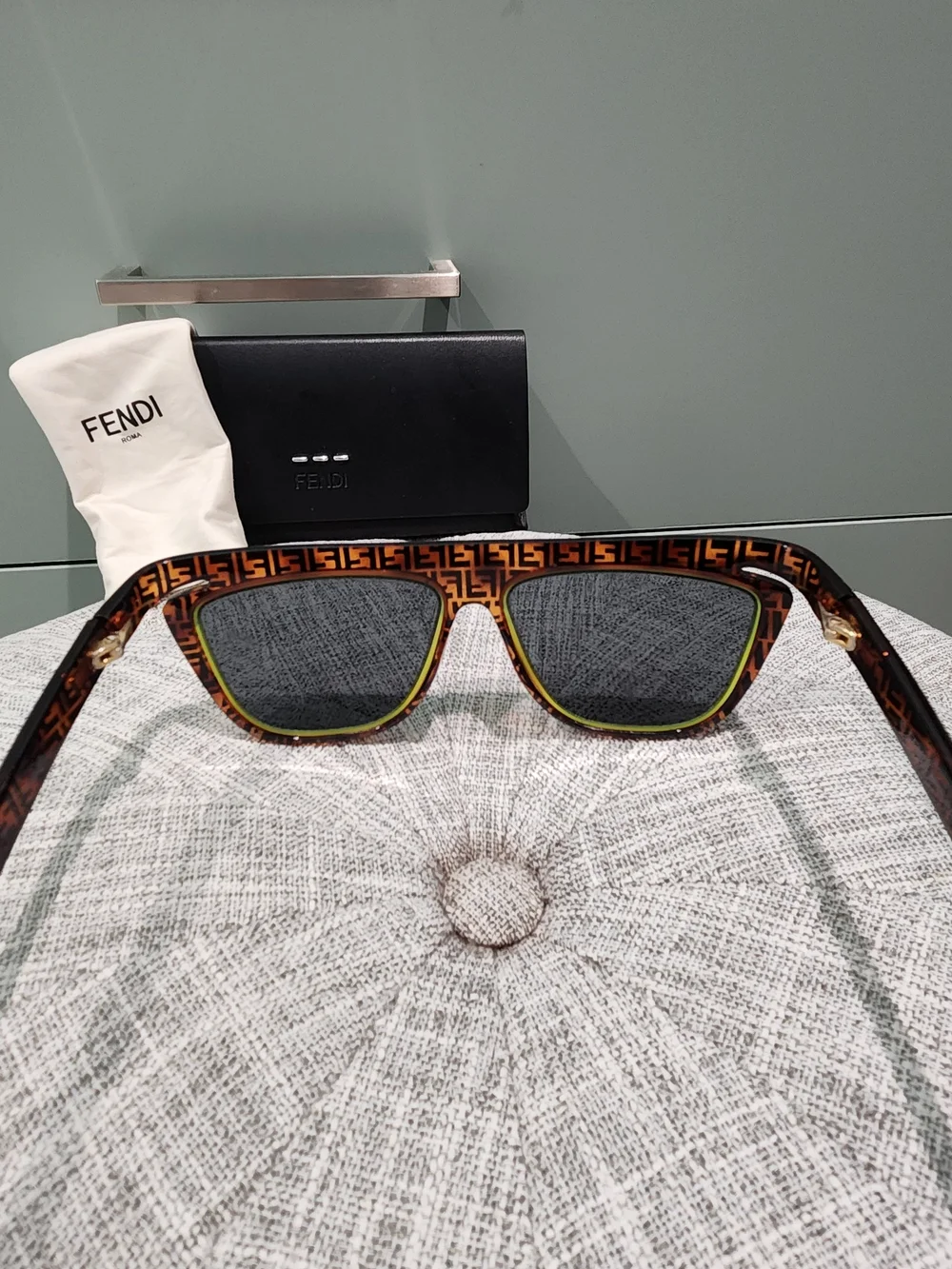 Fendi Brown Tortoiseshell Logo Sunglasses with Neon Yellow Trim - Picture 4 of 7